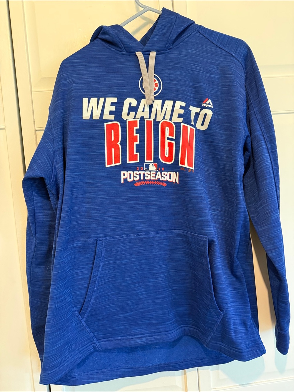 MLB Cubs Blue Postseason 'We Came to Reign' Hoodie with Red and White Lettering